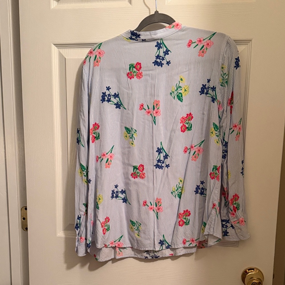 Talbots Blue Floral Striped Blouse - Picture 4 of 9